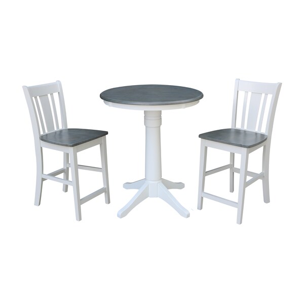 International Concepts Round 30 in Rd Ped Gathering Ht Table, 2 San Remo Stools, White/Heather Gray, 30 in W, 30 in L, Wood K05-30RT-27B-S102-2 - main